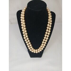 KJL Silver Tone Rhinestone & Faux Pearl 2 Strand Silver Lock Necklace 21"